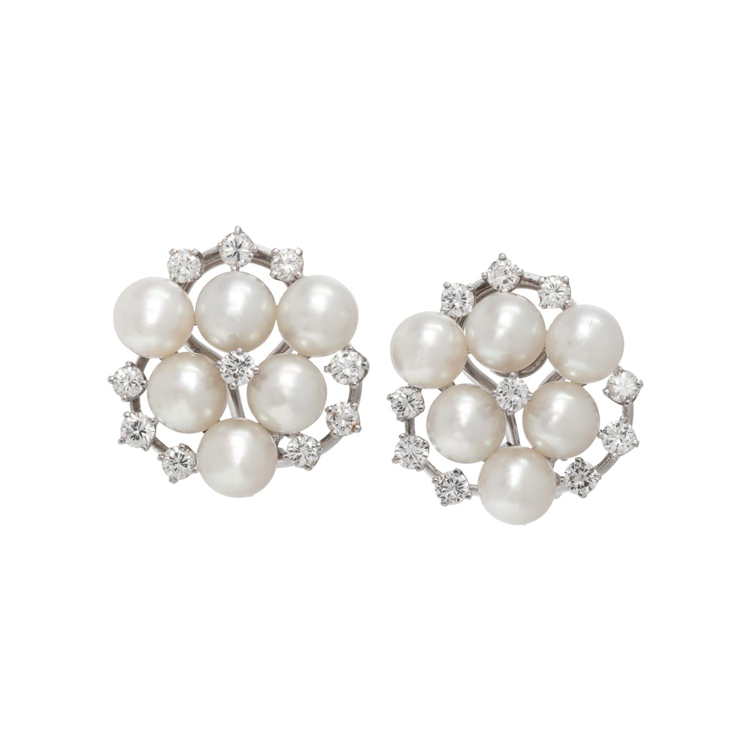 CULTURED PEARL AND DIAMOND EARCLIPS