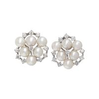 CULTURED PEARL AND DIAMOND EARCLIPS