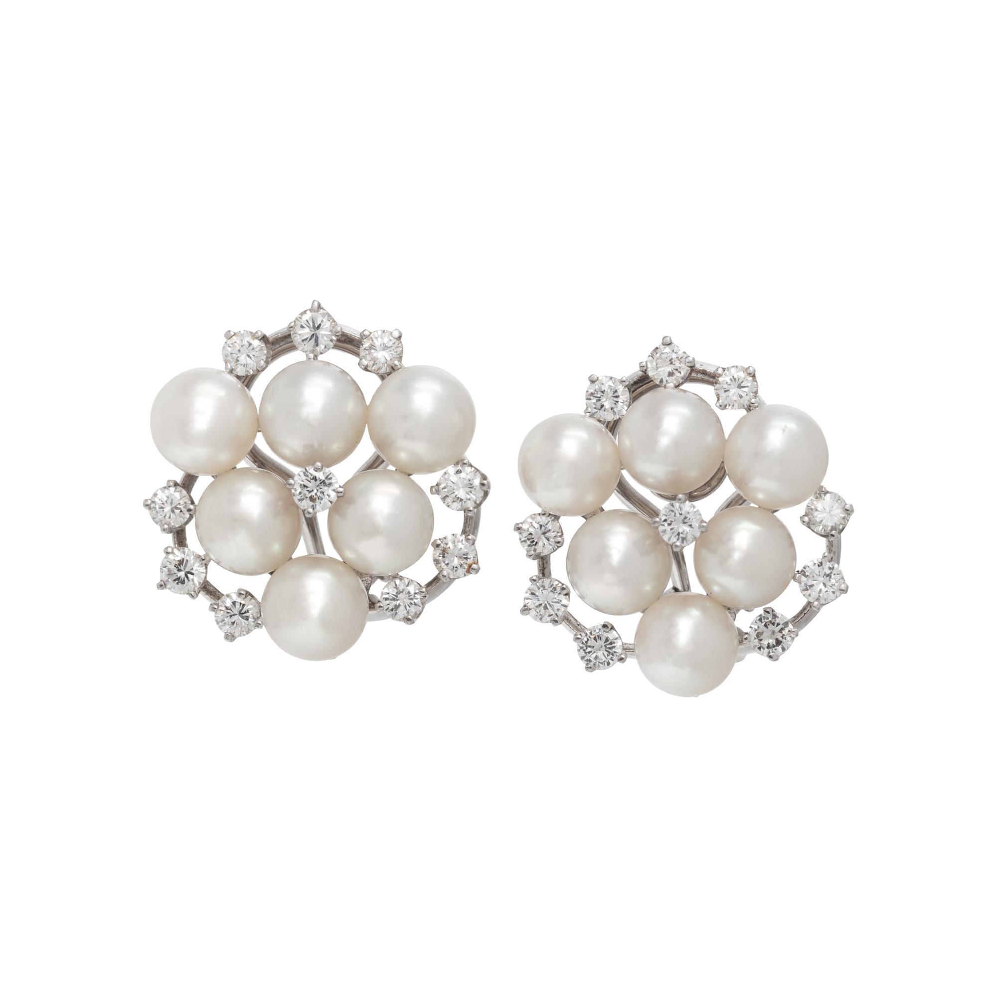CULTURED PEARL AND DIAMOND EARCLIPS