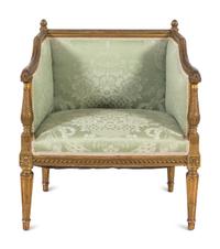A Louis XVI Style Giltwood Bergère