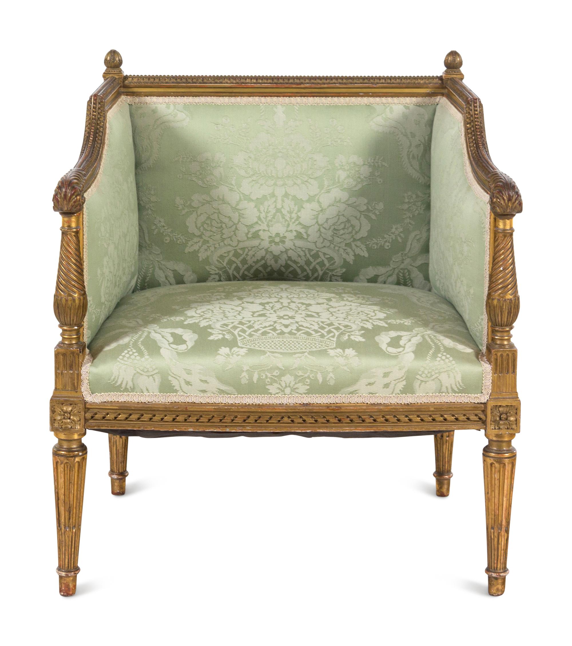 A Louis XVI Style Giltwood Bergère