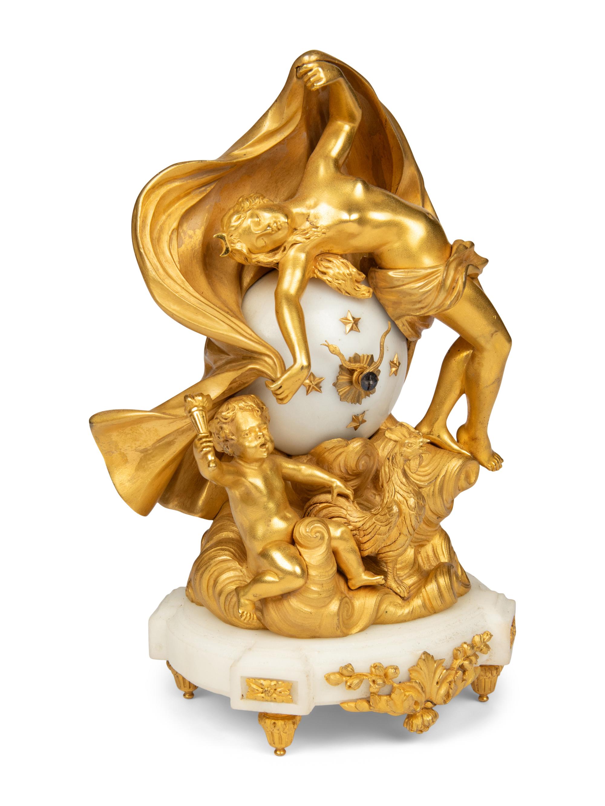 A French Ormolu and Marble Figural Clock