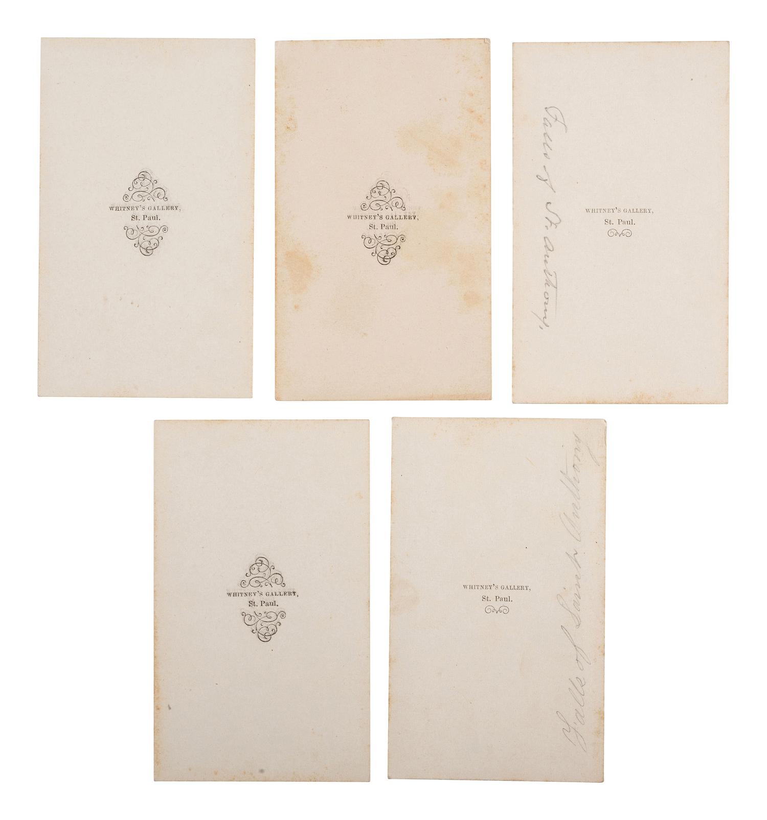 [EARLY PHOTOGRAPHY - CITIES & TOWNS]. WHITNEY, Joel, photographer. A group of 5 CDVs featuring outdoor scenes in St. Paul, Minnesota. St. Paul: Whitney's Gallery, n.d.