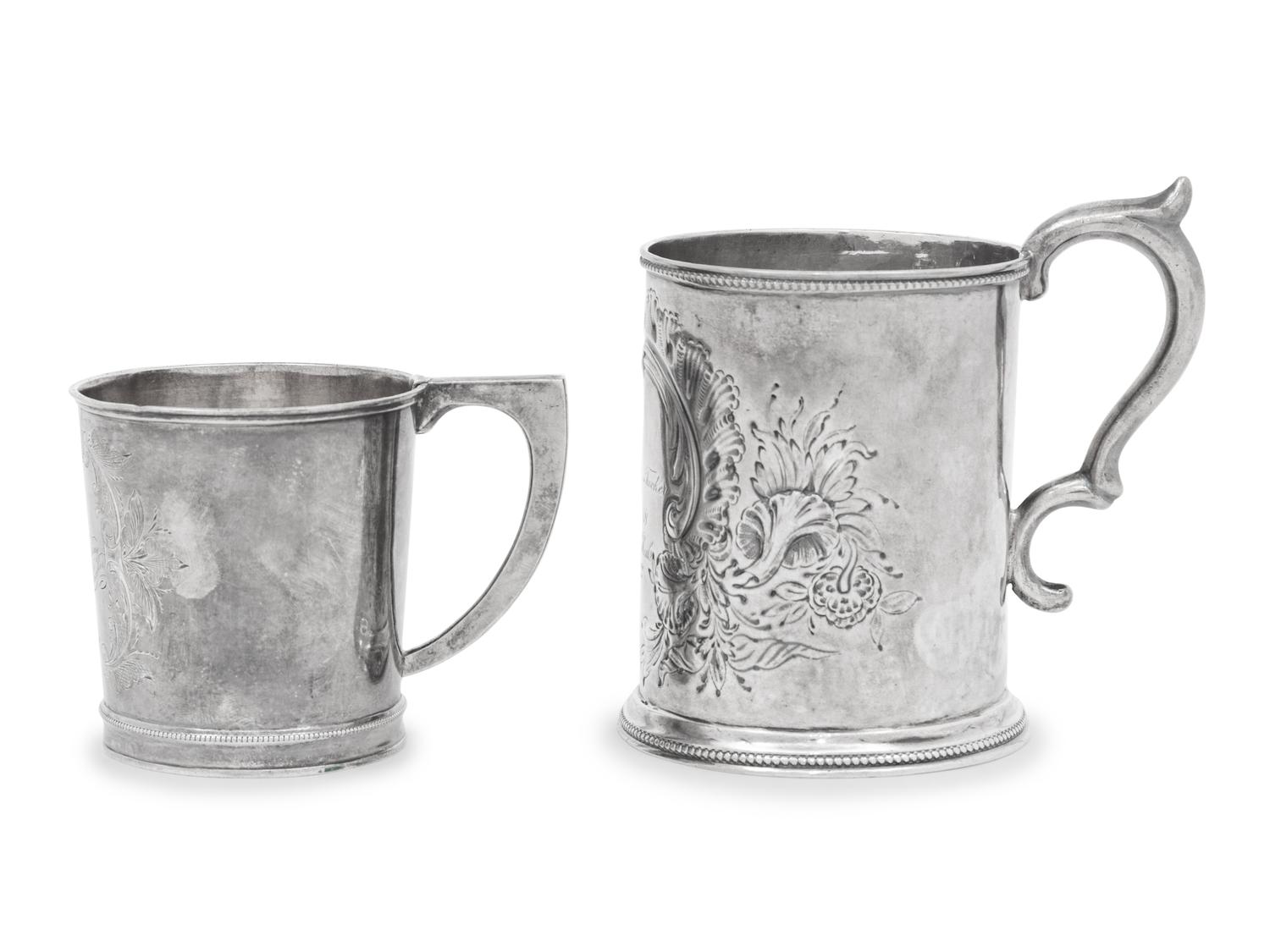 Two American Coin Silver Mugs