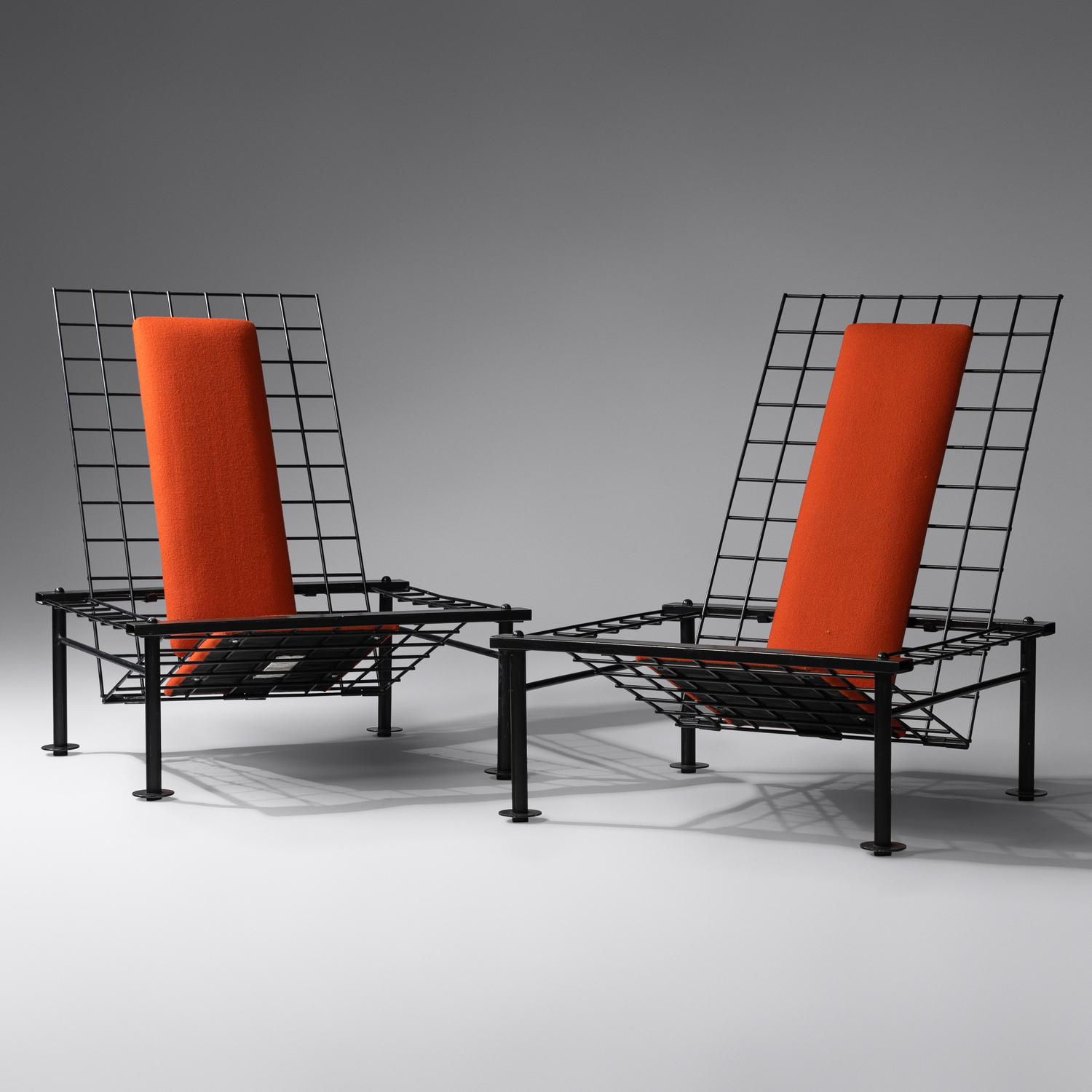 Pair of Postmodern Reclining Metal Wire Chairs, c. 1980 Les Amisco Industries, Canada
