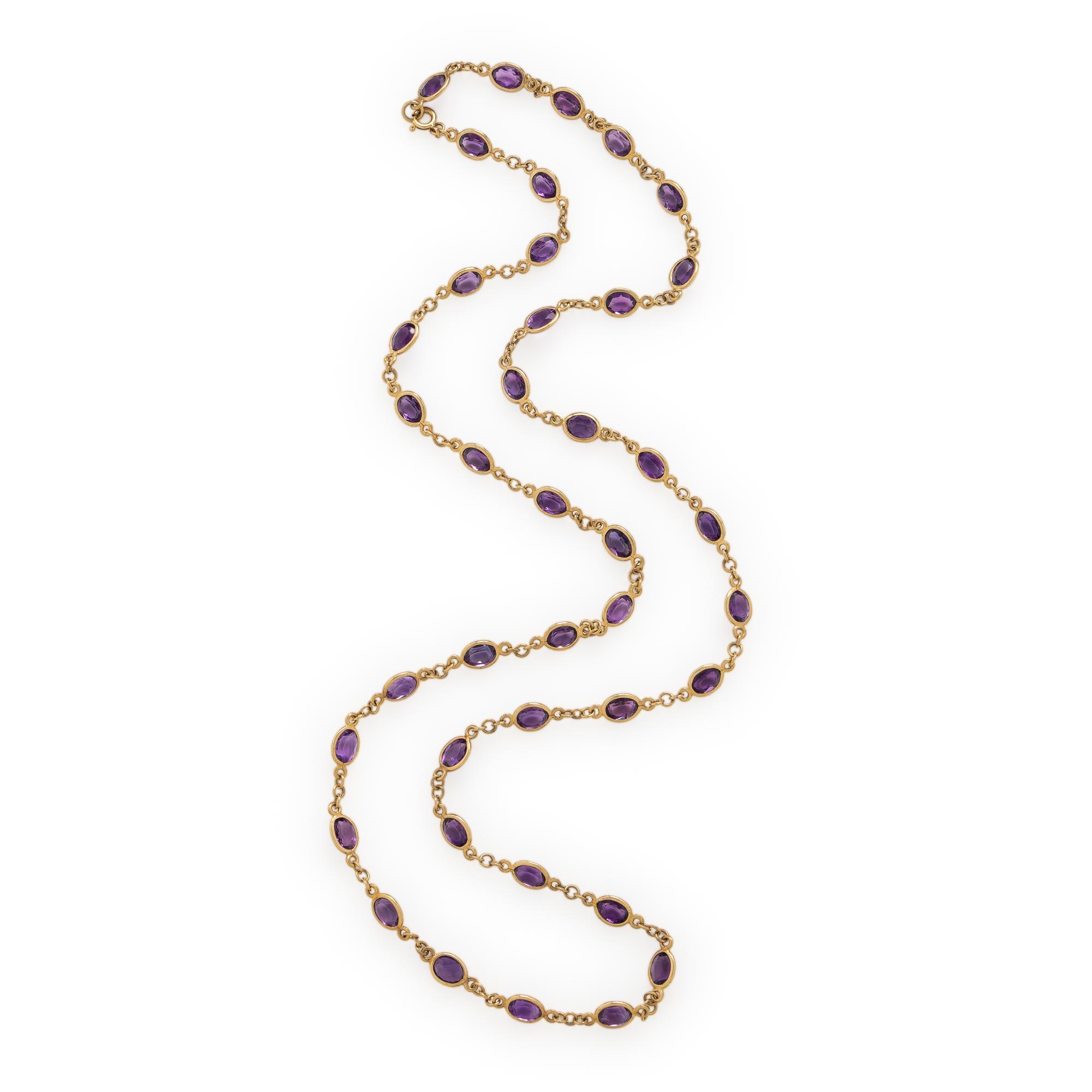 Two Multigem and Yellow Gold Station Necklaces