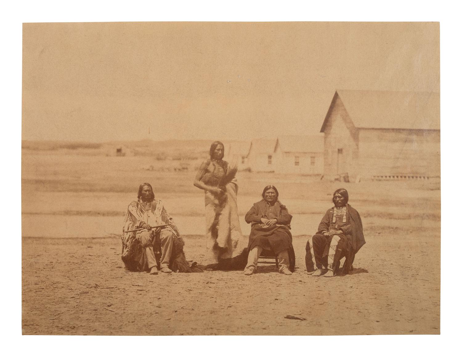 [GARDNER, Alexander (1821-1882), photographer]. Albumen photograph of Lakota braves Lone Horn, Pipe, Grass and Young Elk at Fort Laramie.