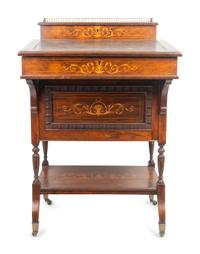 An Edwardian Rosewood and Marquetry Davenport Desk
