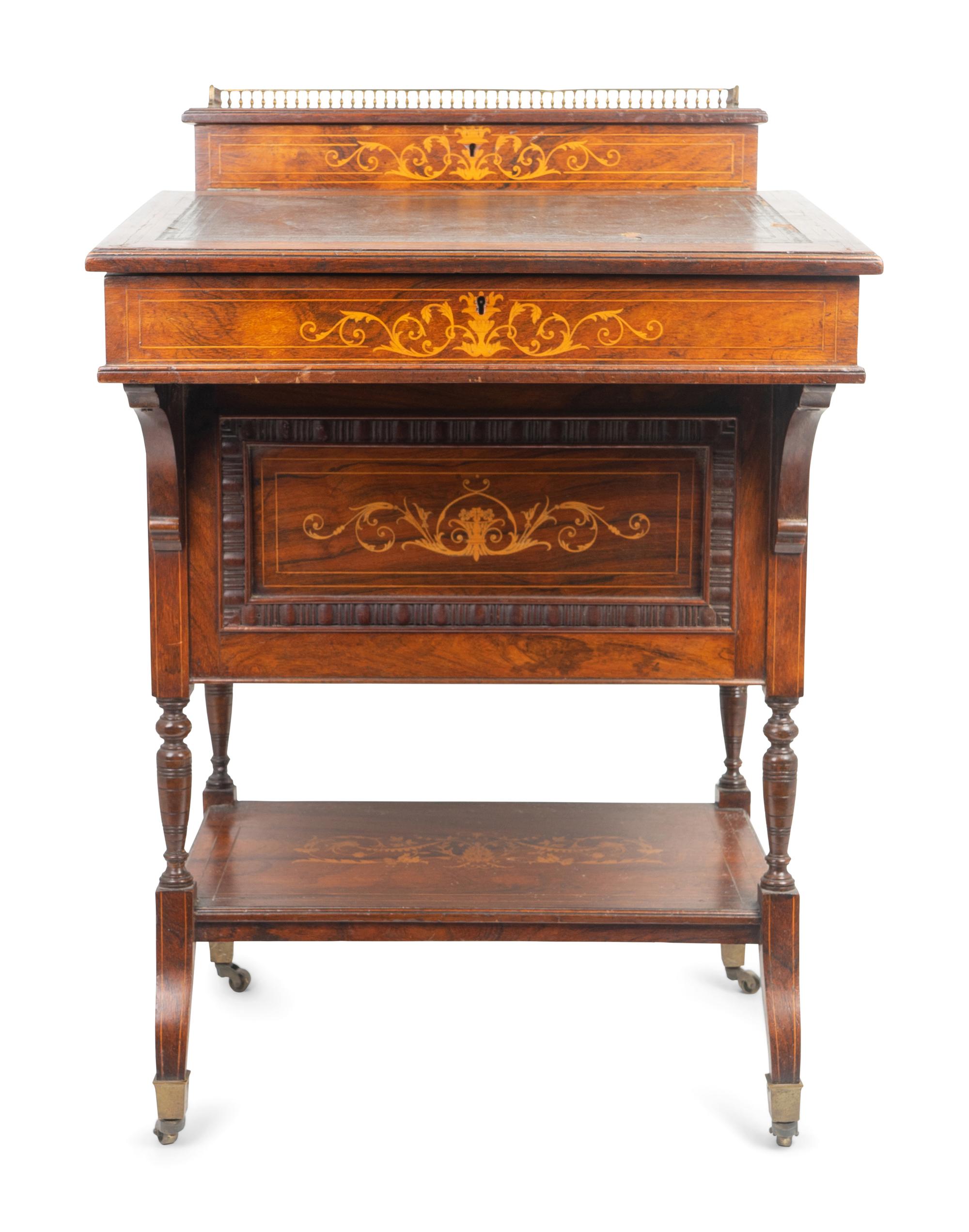 An Edwardian Rosewood and Marquetry Davenport Desk