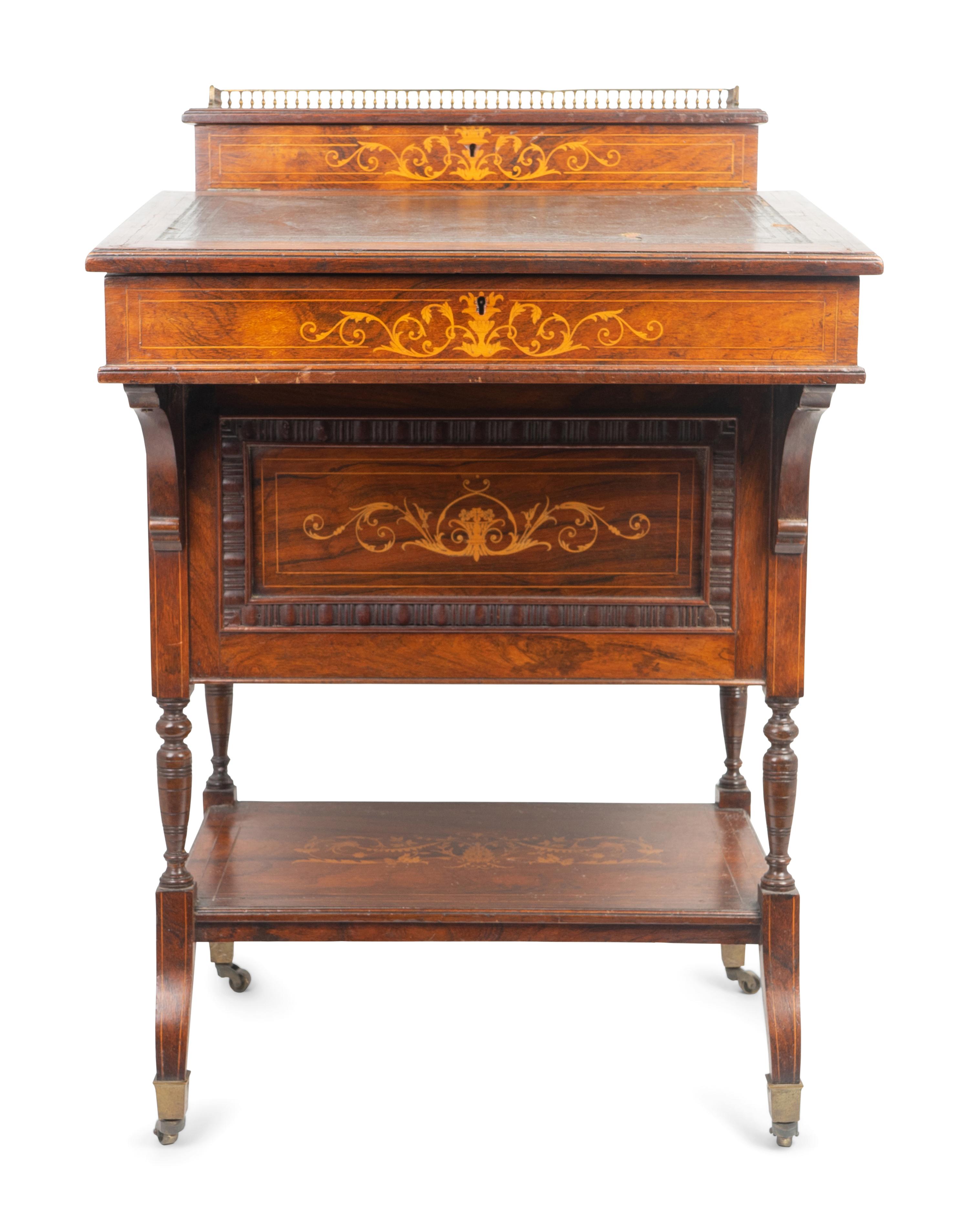 An Edwardian Rosewood and Marquetry Davenport Desk