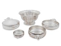 Four American Silver Porringers and a Presentation Bowl