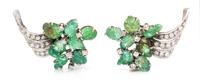 A Pair of Platinum, Emerald and Diamond Earclips, 9.60 dwts.