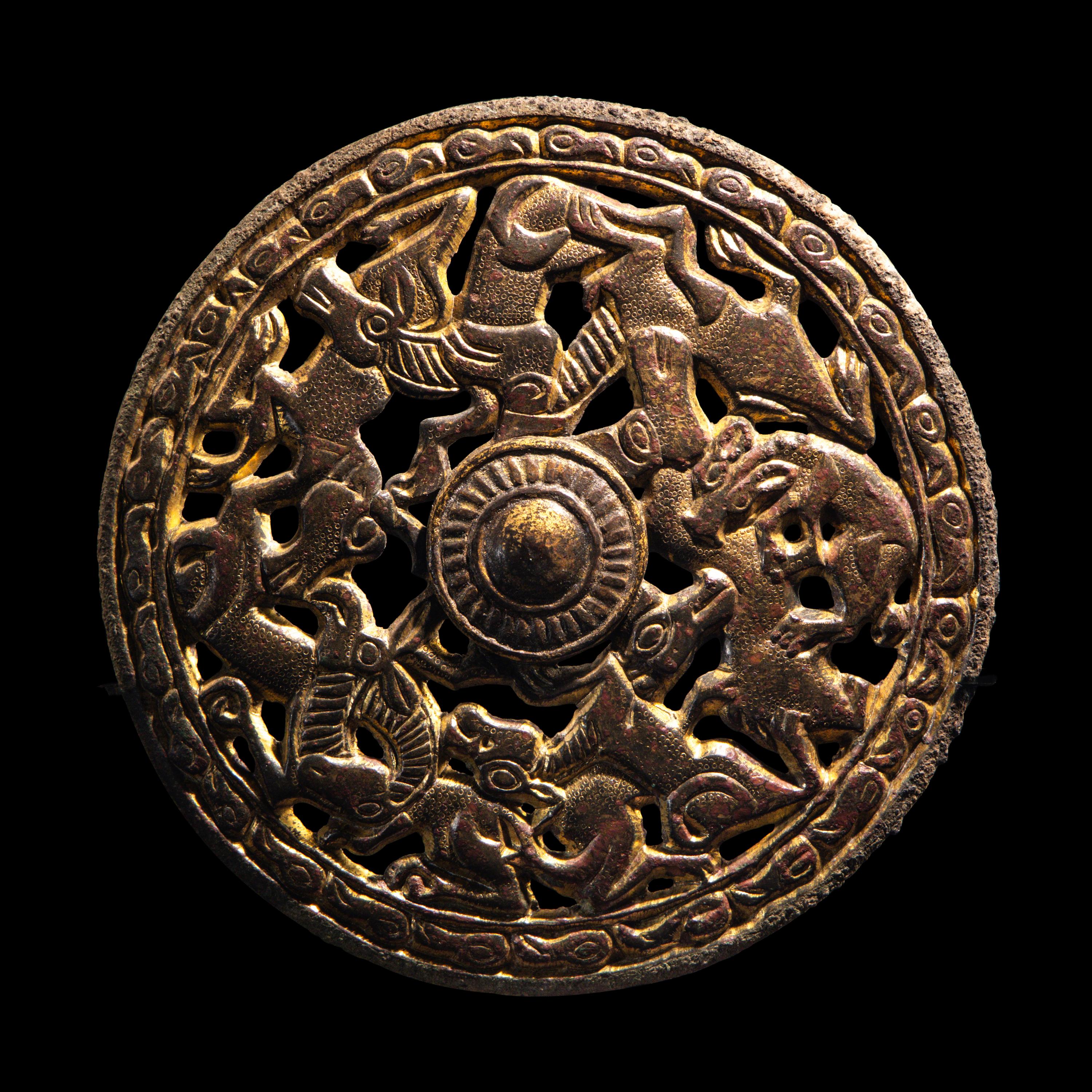 A Eurasian Gilt-Bronze Openwork Roundel