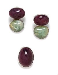 A Sterling Silver, Ruby and Beryl Demi-Parure, Rebecca Collins, 60.40 dwts.