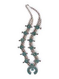 Petite Navajo or Zuni Turquoise Cluster Squash Blossom Necklace