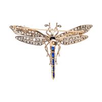 ANTIQUE, SILVER-TOPPED GOLD, SAPPHIRE AND DIAMOND DRAGONFLY PENDANT/BROOCH