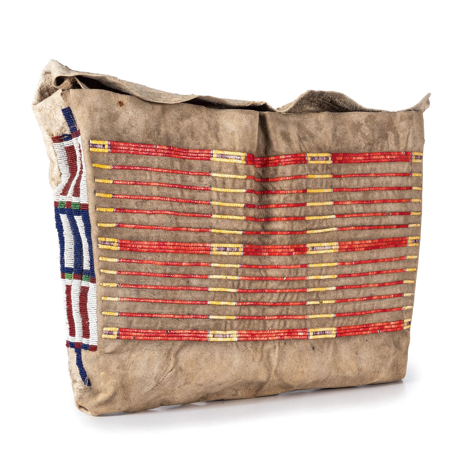 Sioux Beaded and Quilled Buffalo Hide Possible Bag