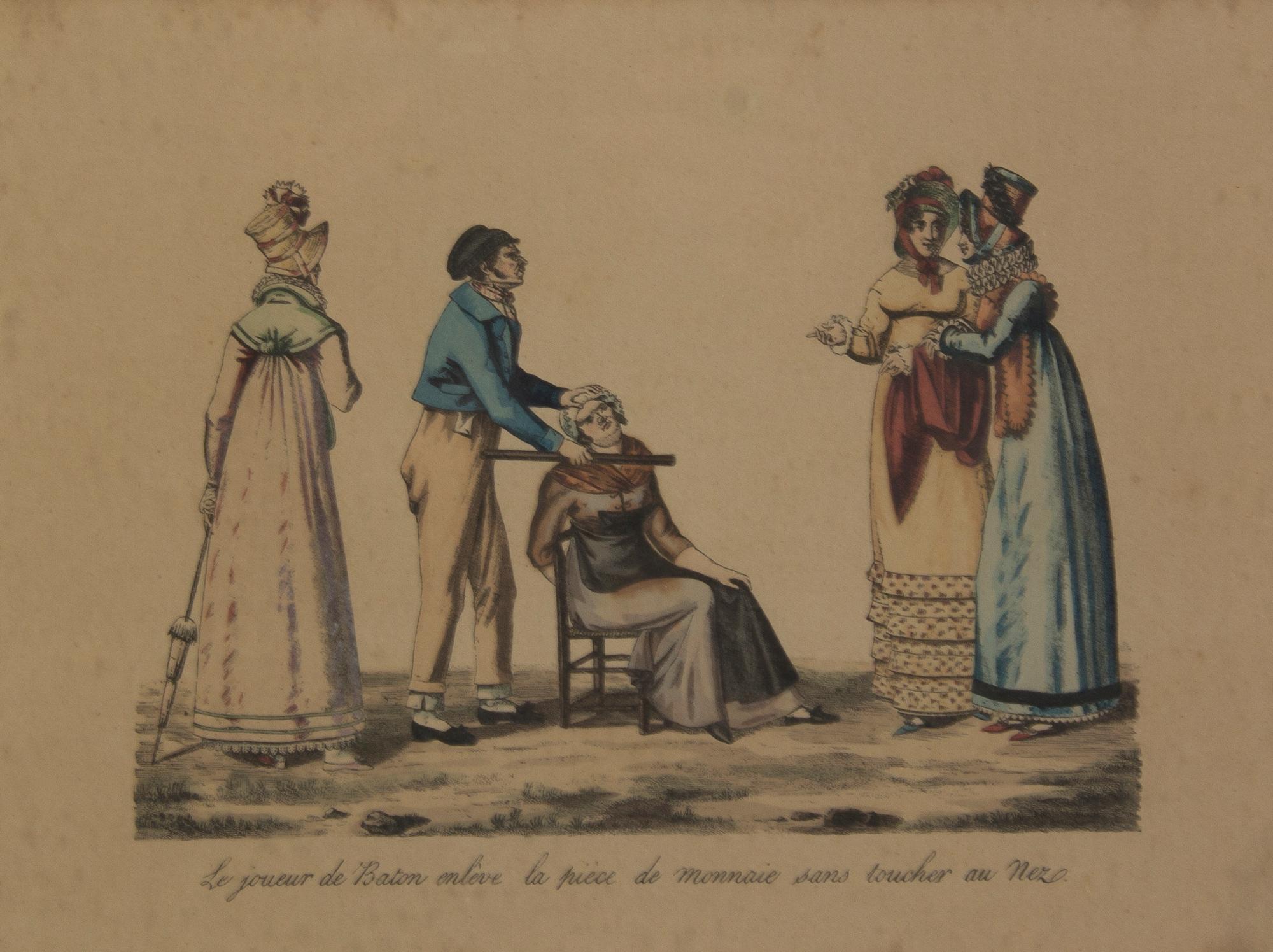 An Assembled Set of Fourteen French Handcolored Engravings, Height 7 x width 9 5/8 inches (visible).