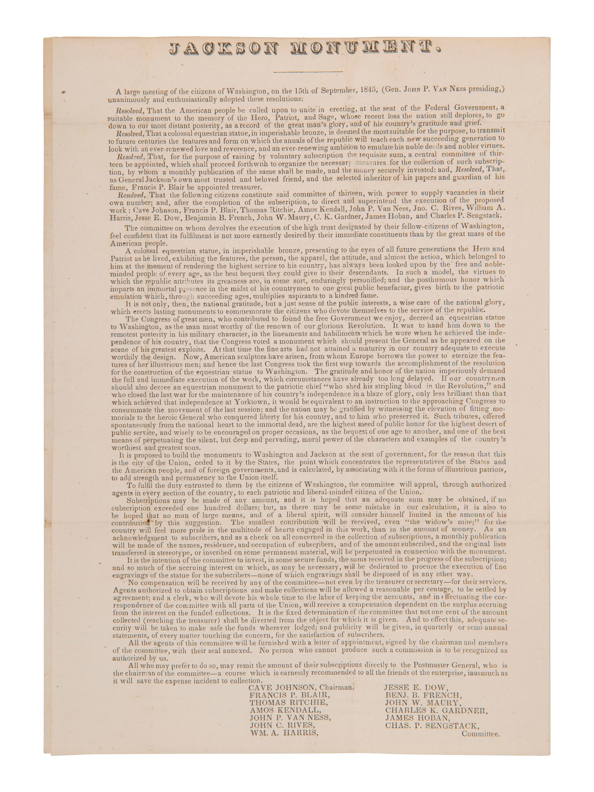 JACKSON, Andrew (1767-1845). Signature ("Andrew Jackson"), on a blank leaf excised from a book.