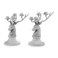 A Pair of Indian Silver-Plate Stag Head Candelabra