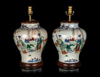 A Pair of Chinese Wucai Porcelain Jars
