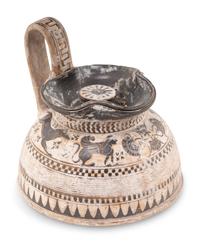 A Corinthian Style Trefoil-Lidded Vessel with Black-Figure Procession Scene
