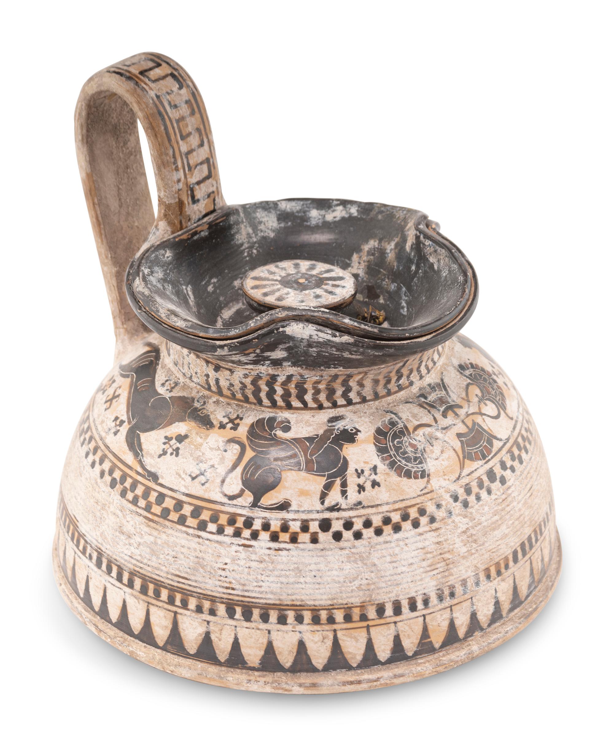 A Corinthian Style Trefoil-Lidded Vessel with Black-Figure Procession Scene
