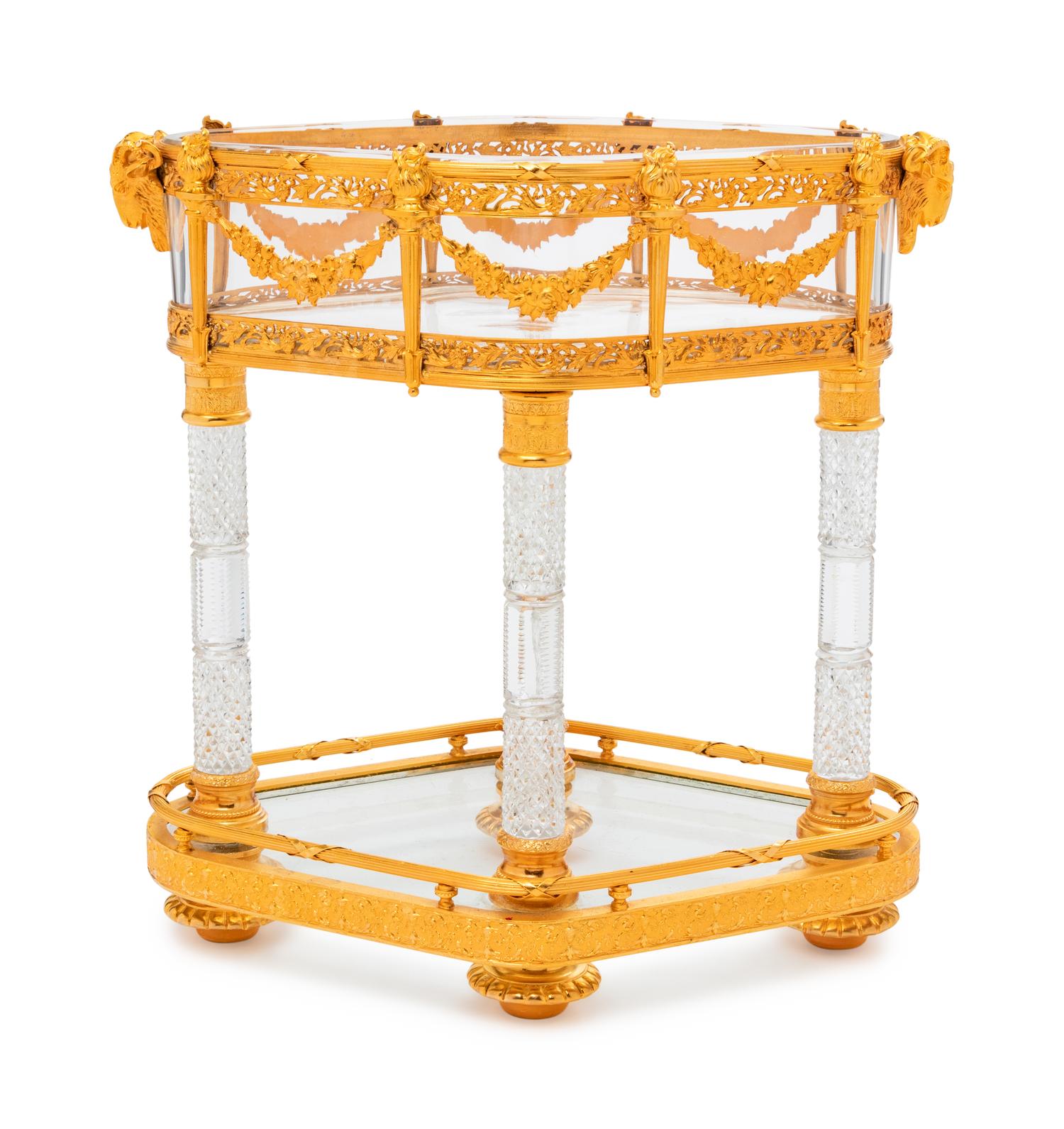 A French Gilt Bronze Mounted Cut and Molded Glass Center Bowl