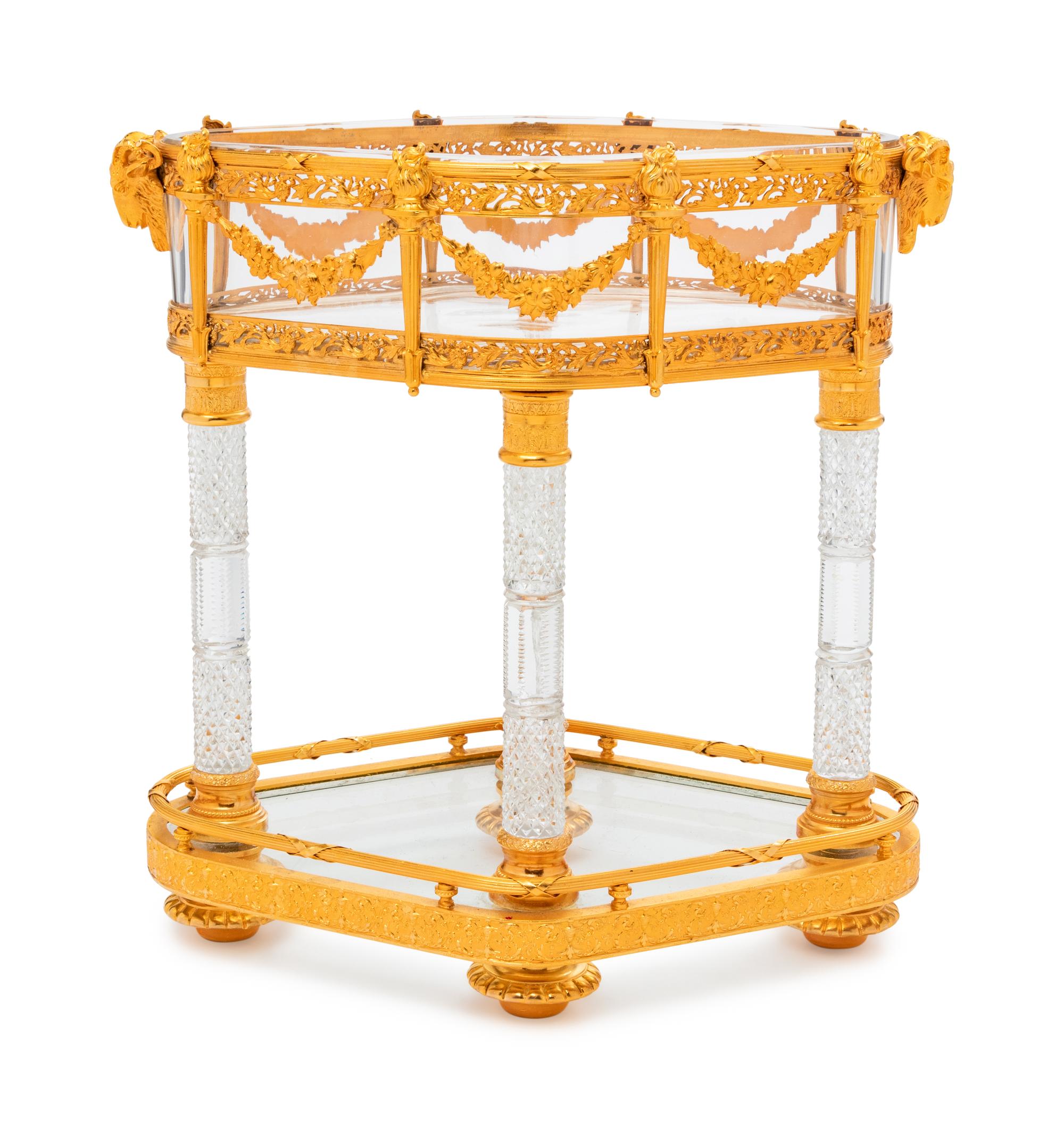 A French Gilt Bronze Mounted Cut and Molded Glass Center Bowl