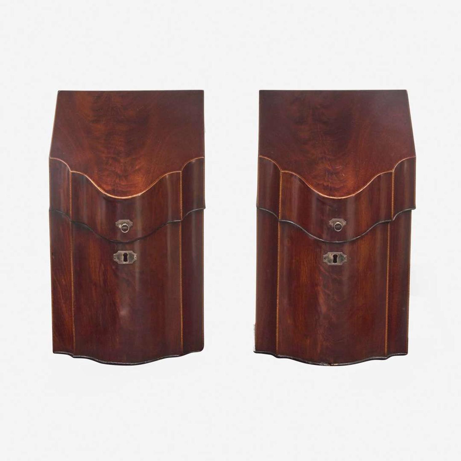 A pair of George III inlaid mahogany knife boxes late 18th century