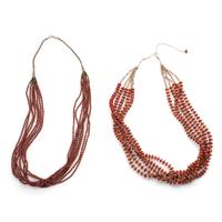 Pair of Pueblo Multi-Strand Coral and Heishi Necklaces