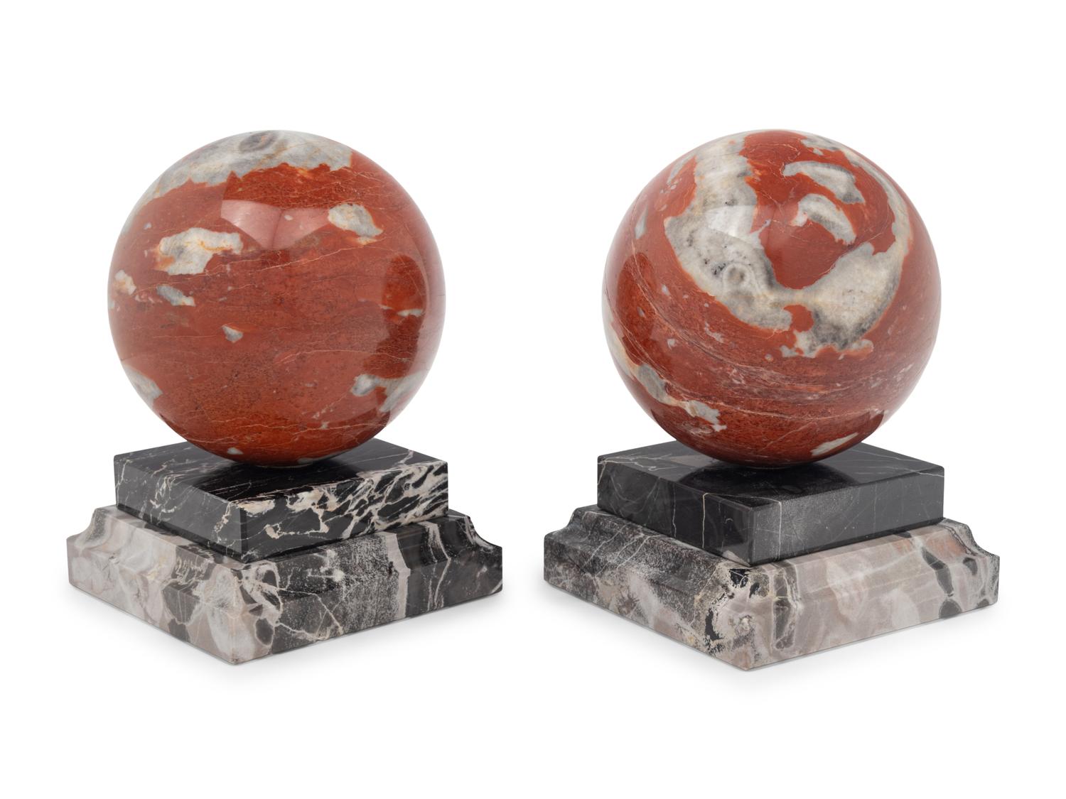 A Pair of Italian Marble Spherical Bookends