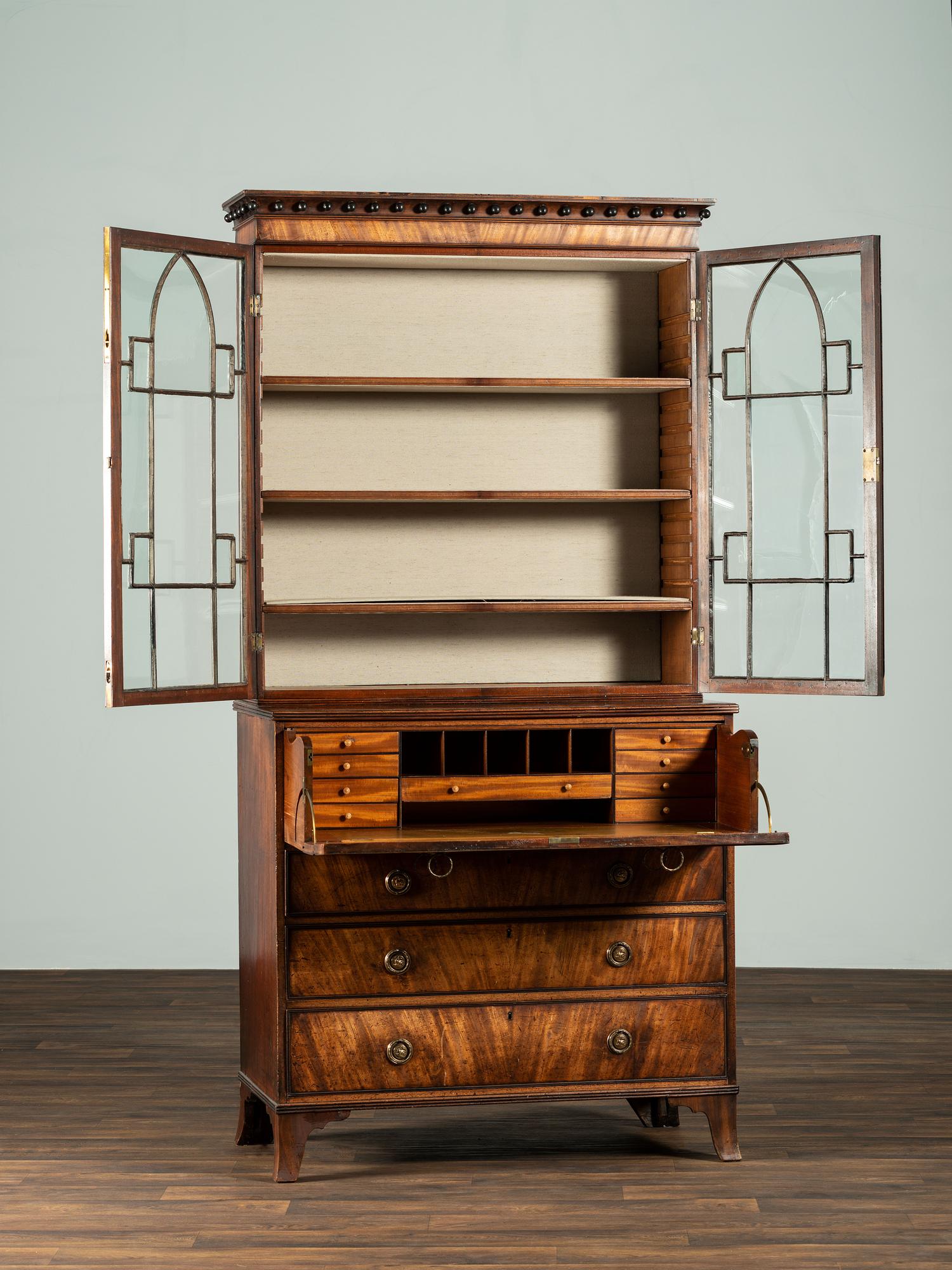 A George III Figured Mahogany Secretary Bookcase