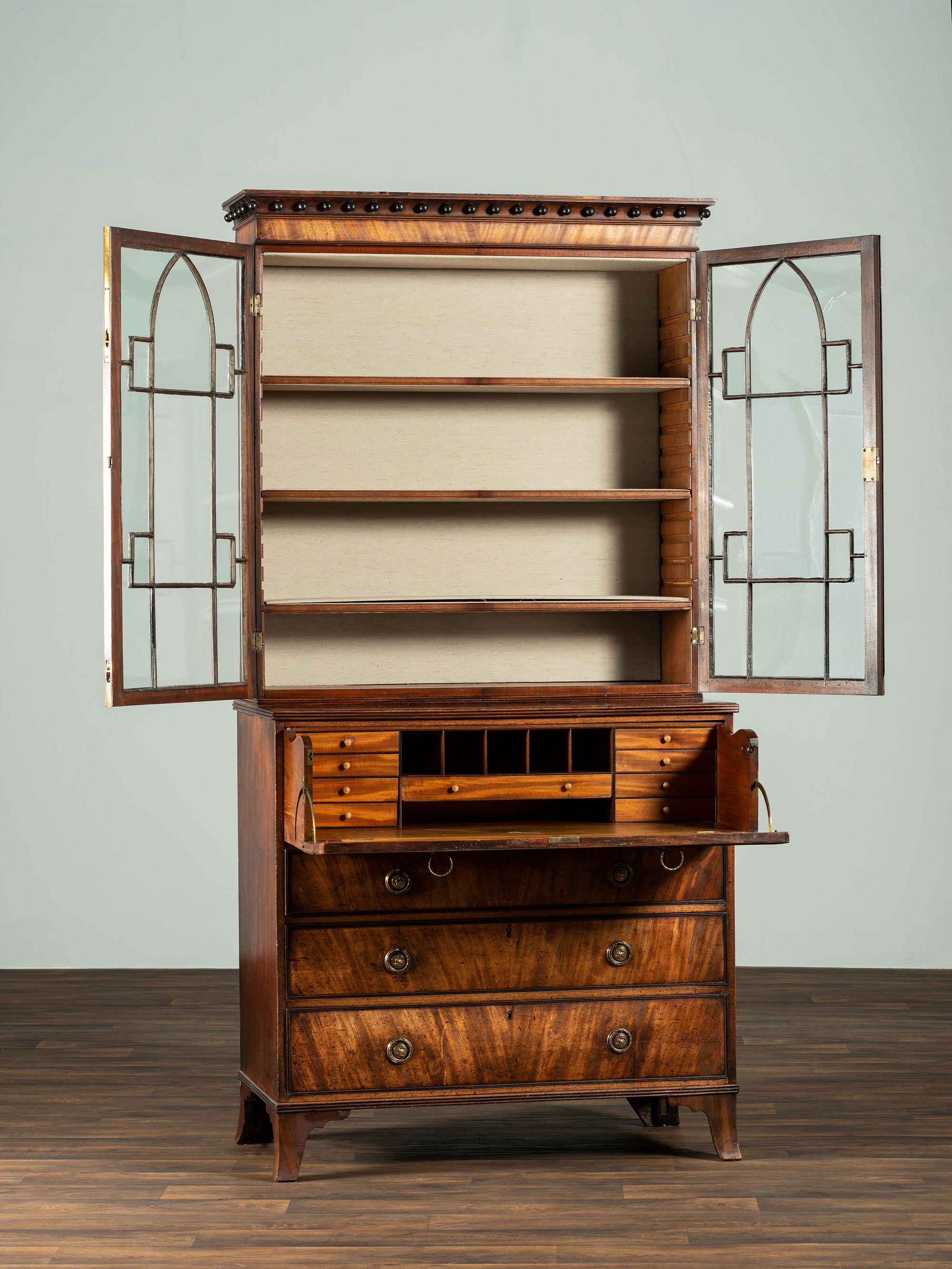 A George III Figured Mahogany Secretary Bookcase