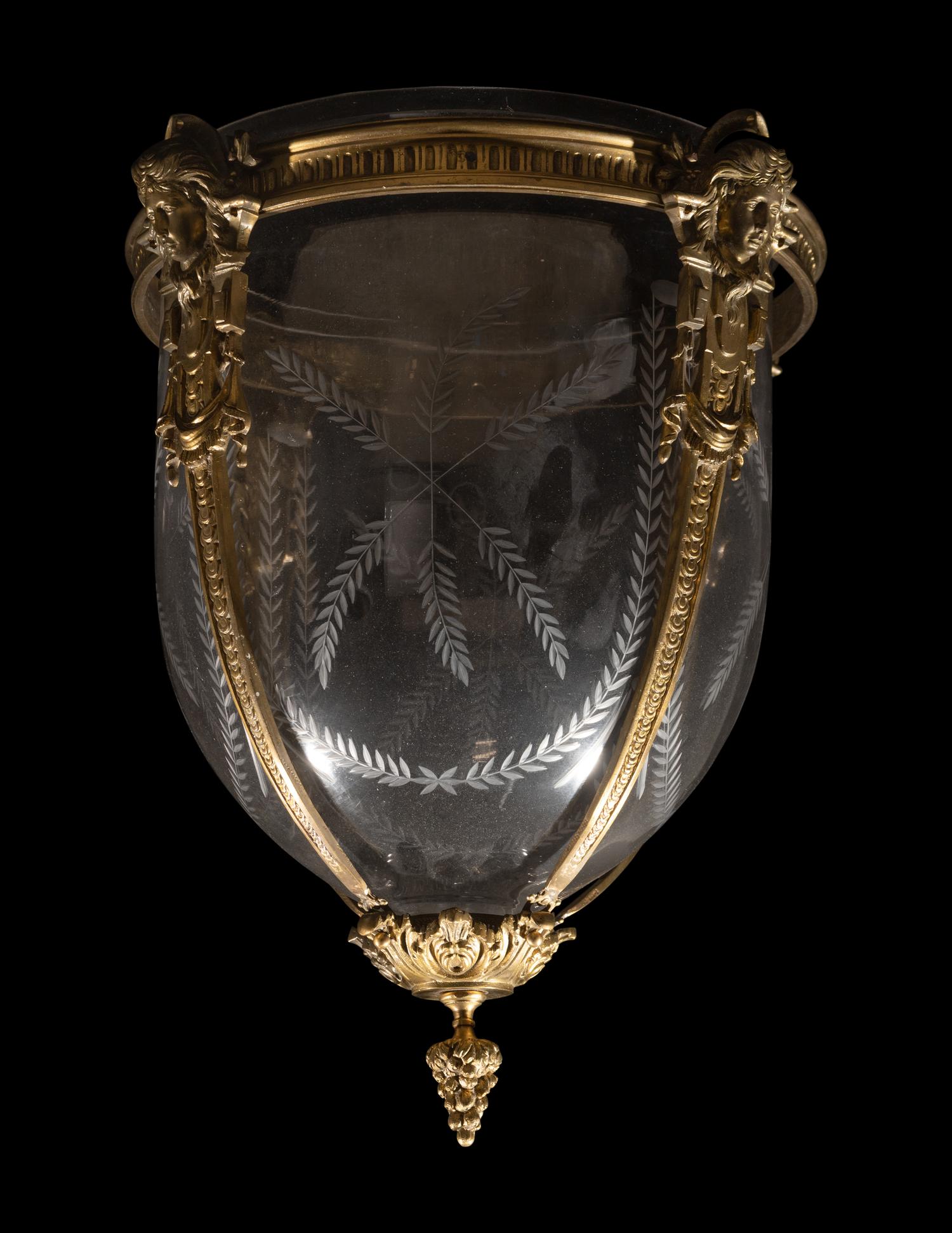 A French Gilt Bronze and Glass Ceiling Fixture