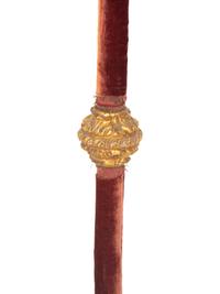 An Italian Giltwood Gondola Lantern on Velvet Covered Pole