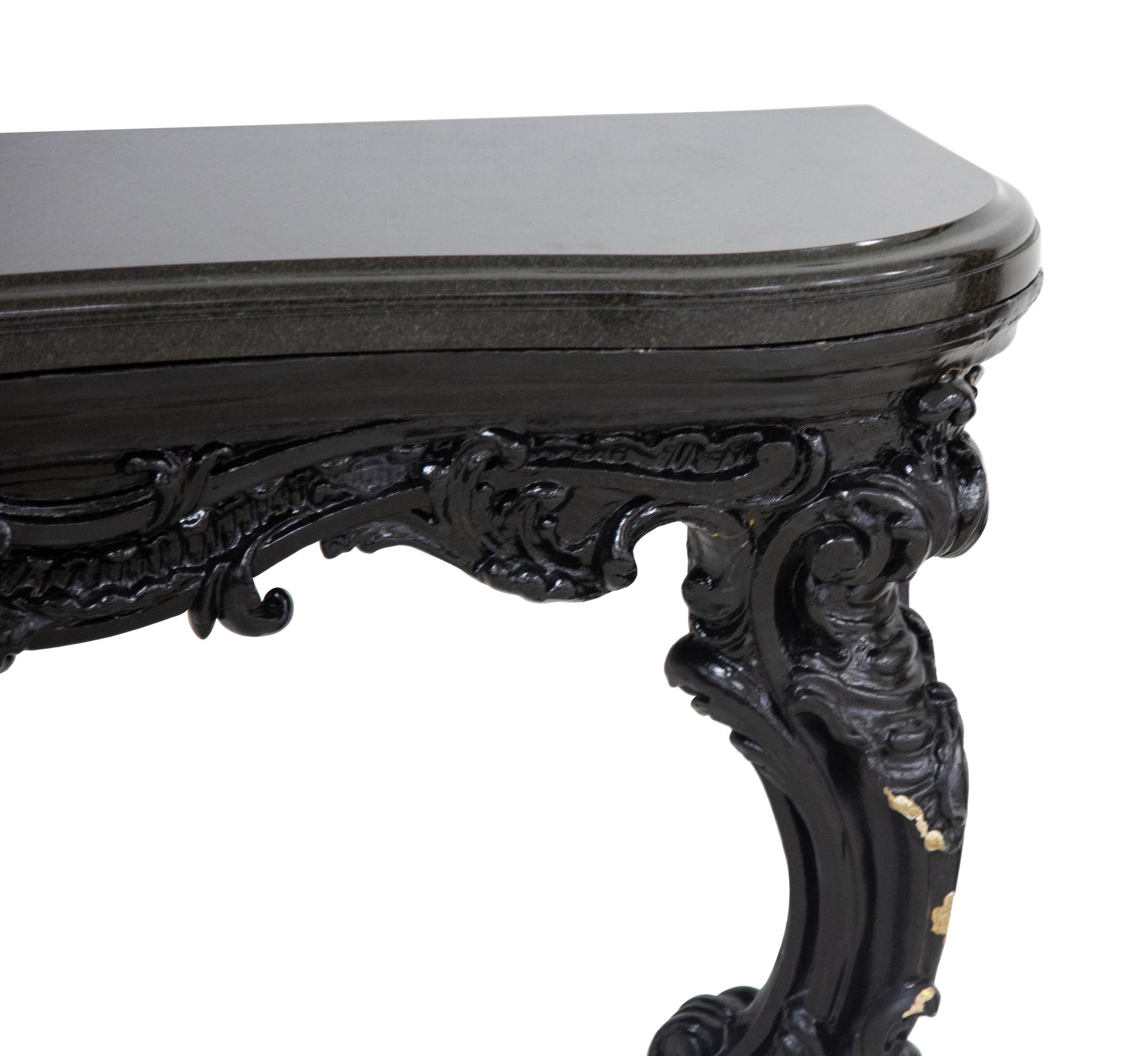 A Rococo Style Serpentine Black Painted Slate Top Console Table — 20th Century