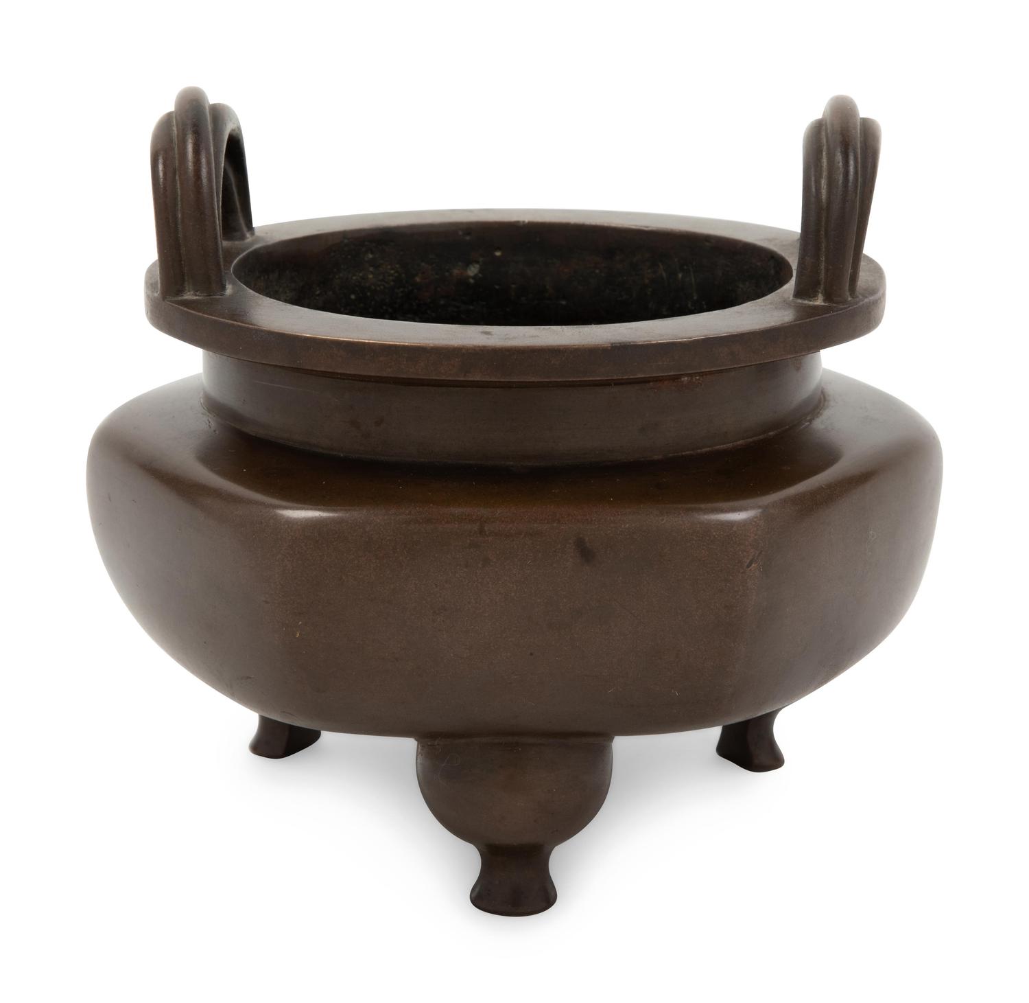 A Hexagonal Bronze Tripod Censer