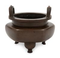 A Hexagonal Bronze Tripod Censer