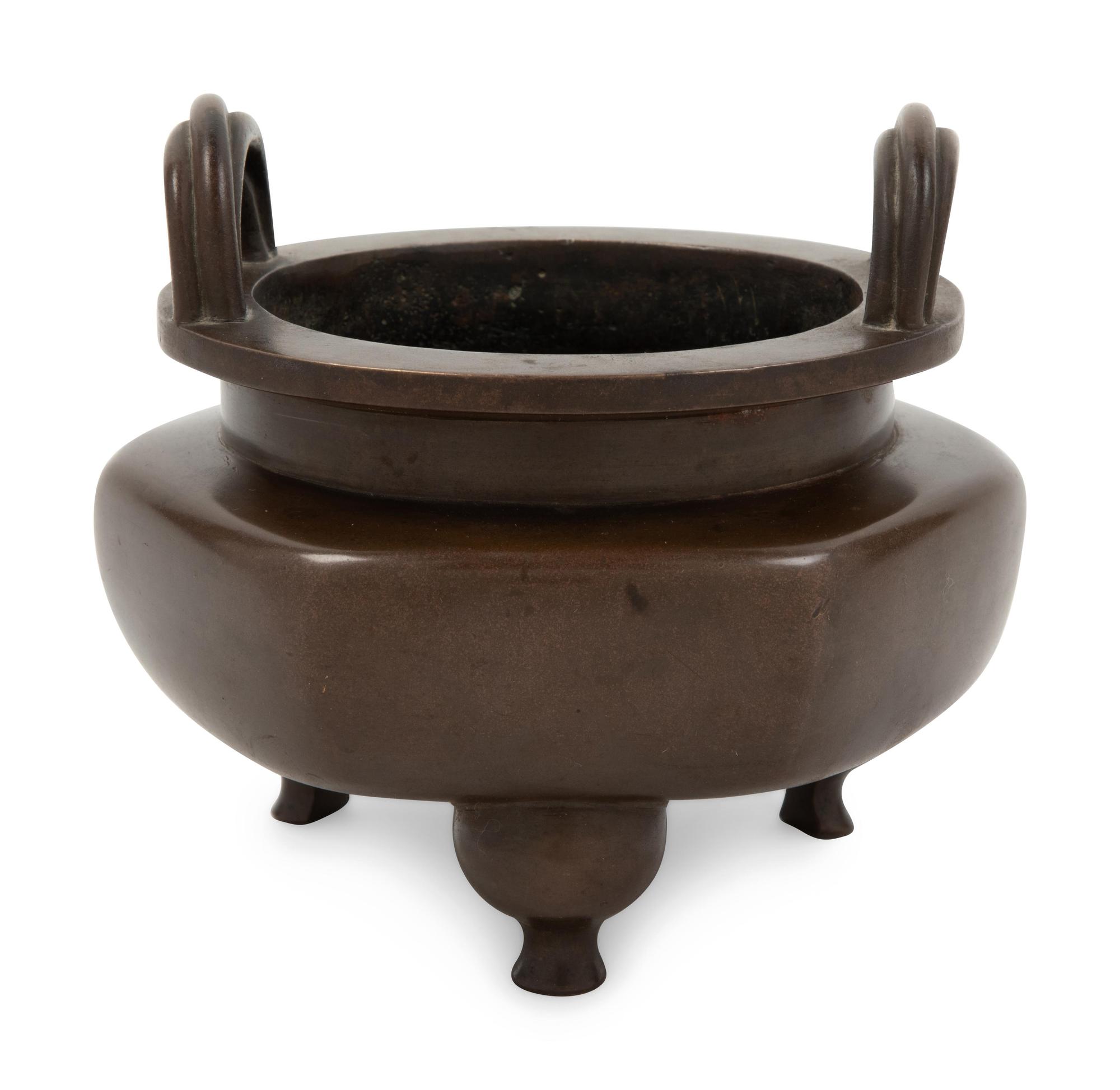 A Hexagonal Bronze Tripod Censer