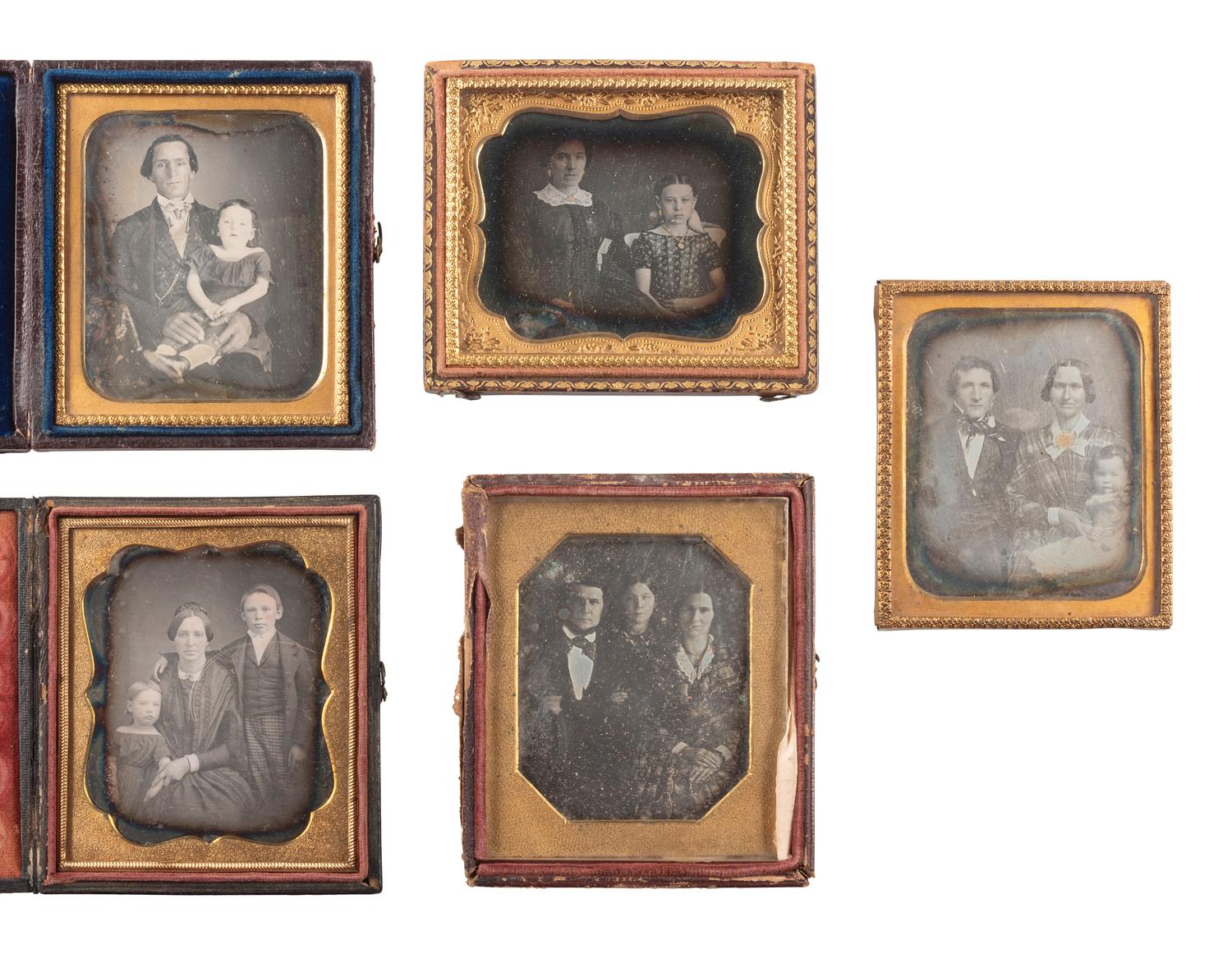 [EARLY PHOTOGRAPHY]. 20 sixth plate daguerreotypes of parents and children.