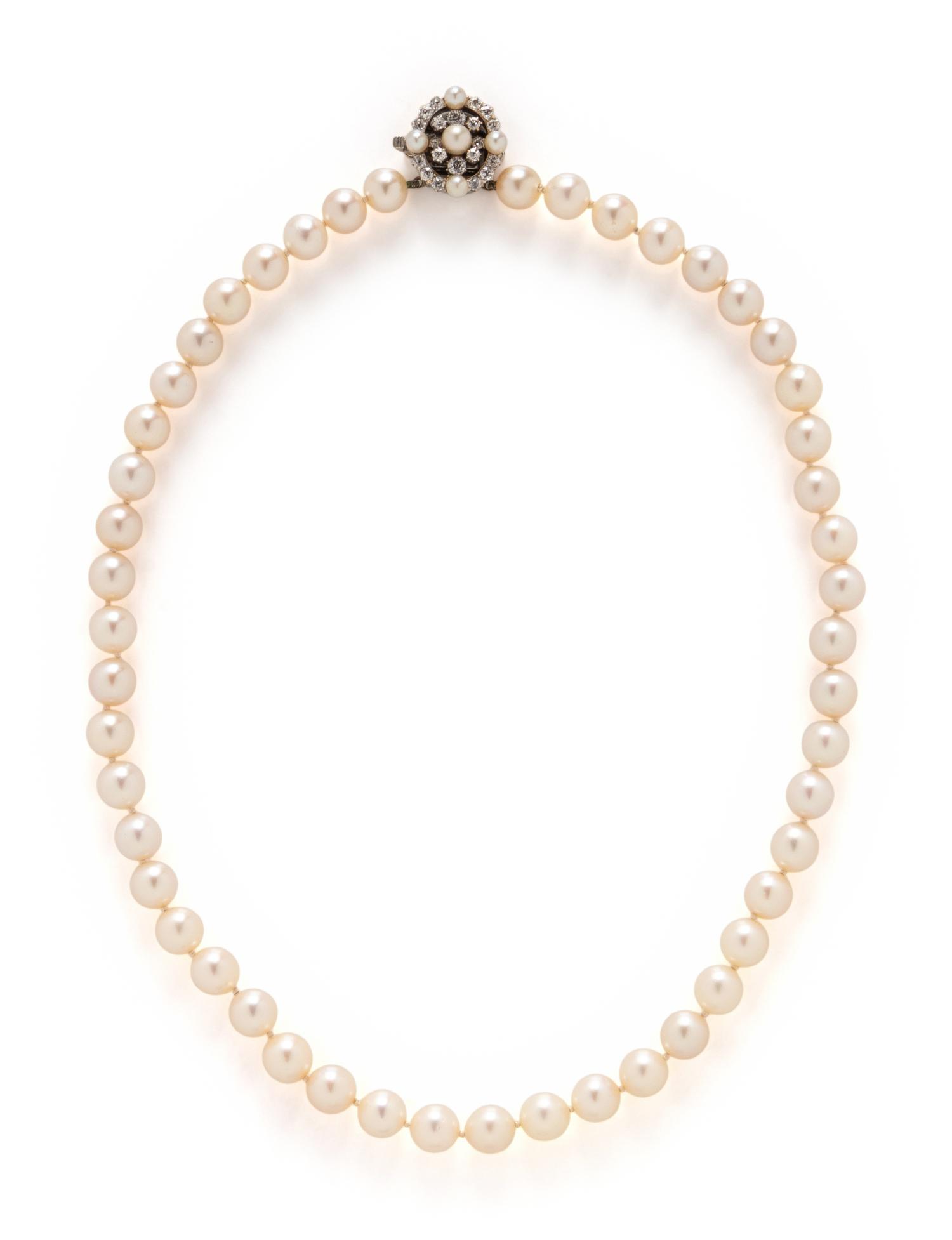 CULTURED PEARL AND DIAMOND NECKLACE