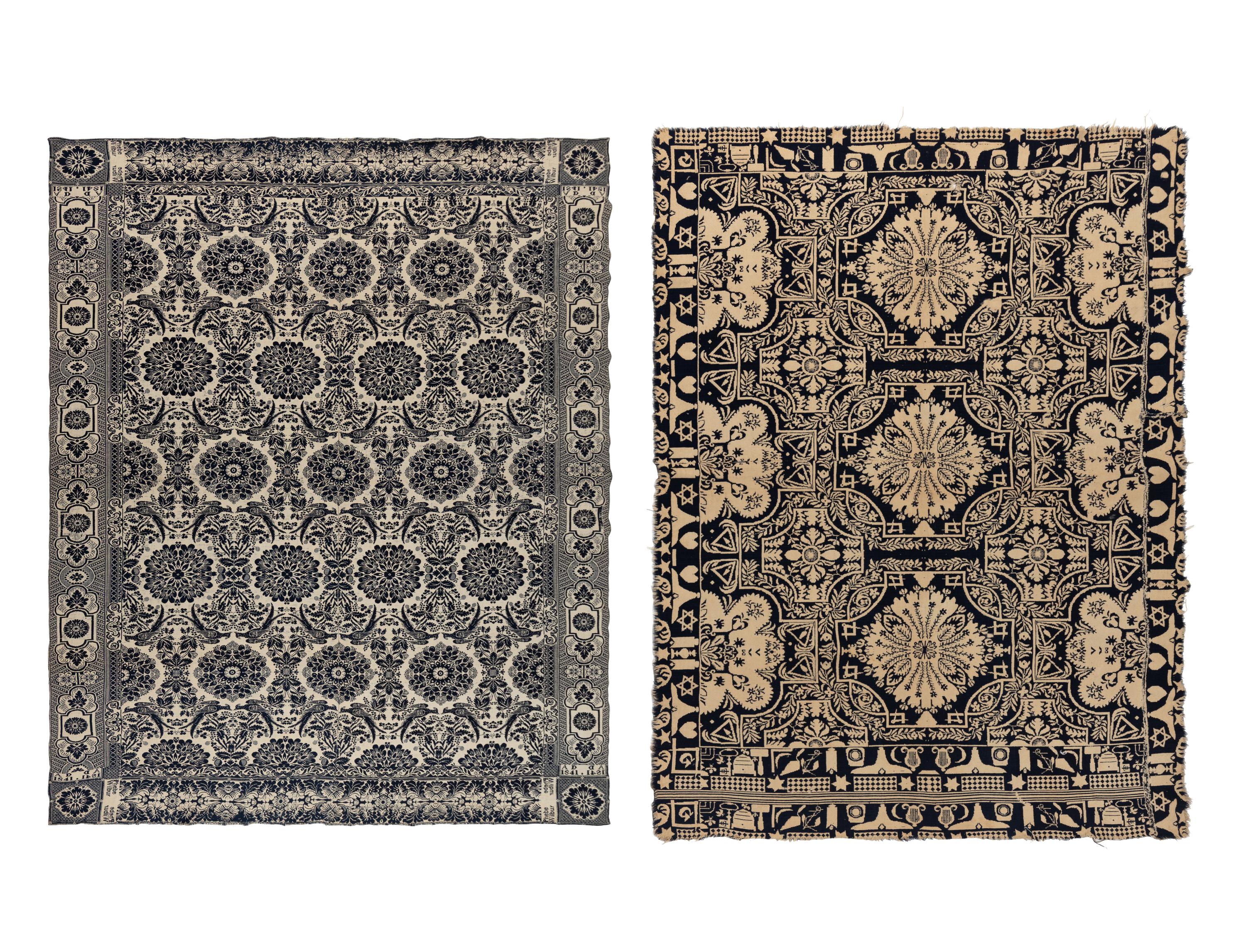 Two Cotton and Wool Jacquard Coverlets