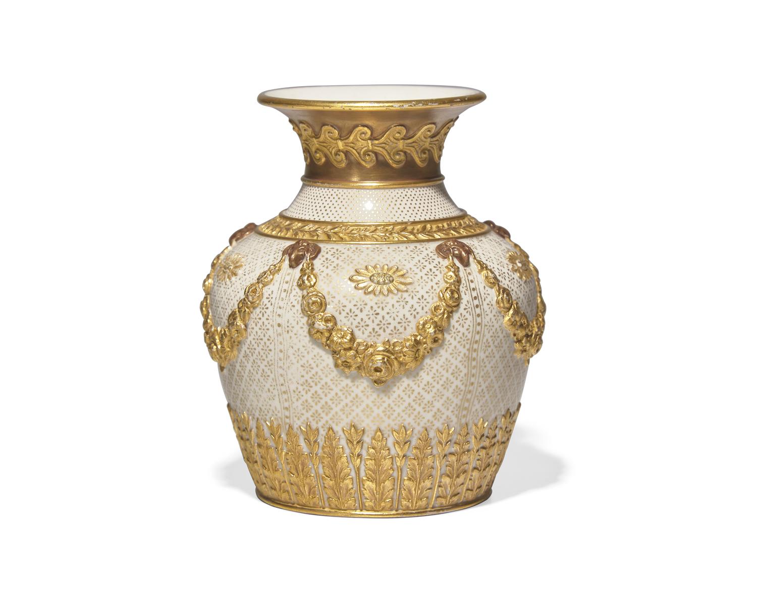 A Wedgwood Parcel Gilt Victoria Ware Vase