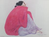 Rudolph Carl (RC) Gorman, (American, 1932 - 2005), Red Woman, together with a photograph and bandana signed by RC Gorman