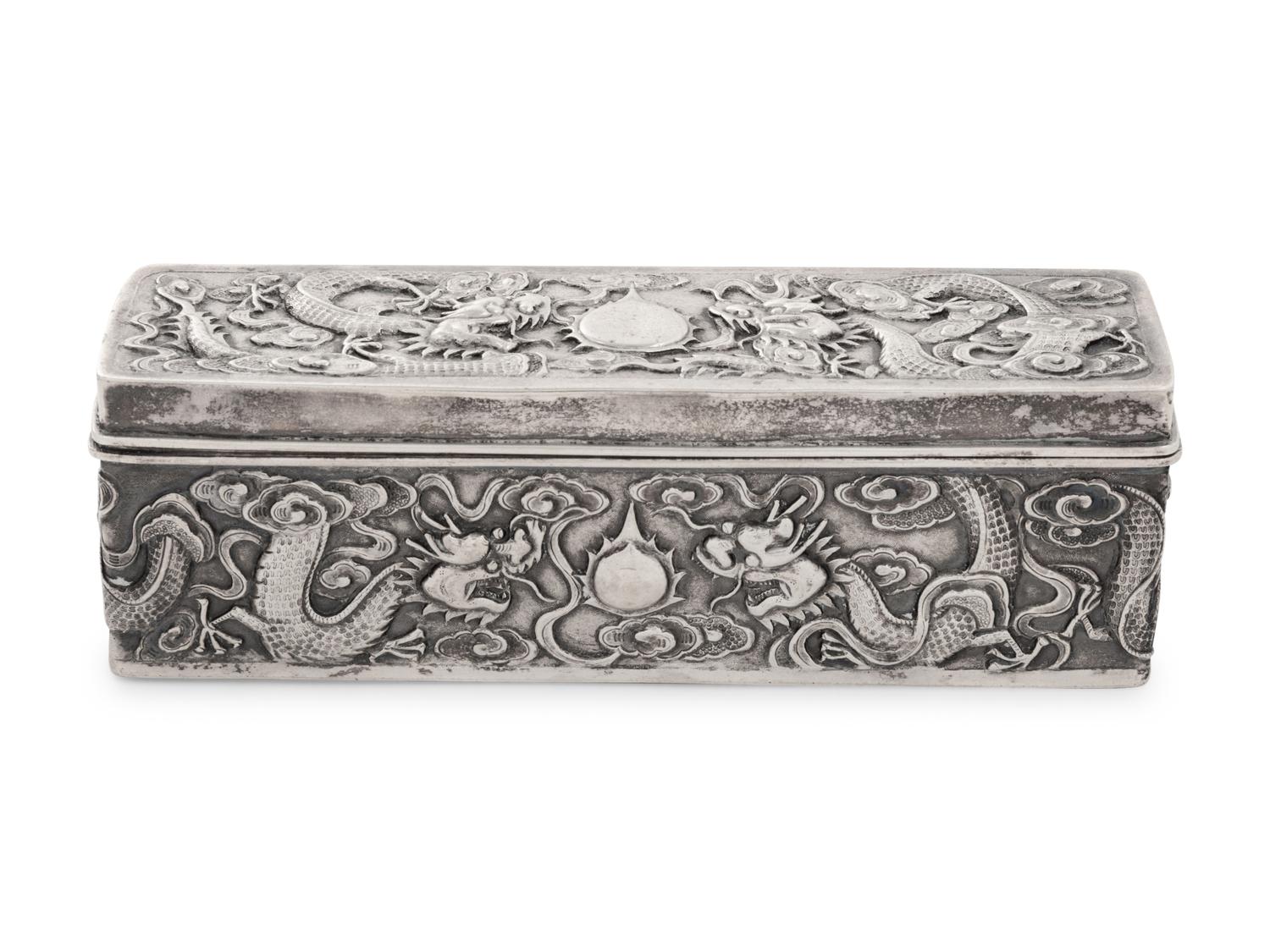 A Chinese Export Silver Rectangular Box and Cover