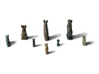 Eight Egyptian Faience Bastet Amulets