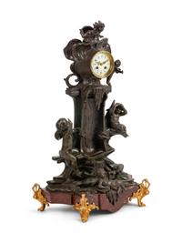 A French Patinated Bronze and Marble Mantel Clock — 19TH CENTURY