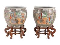 A Pair of Chinese Export Famille Rose Porcelain Fish Bowls
