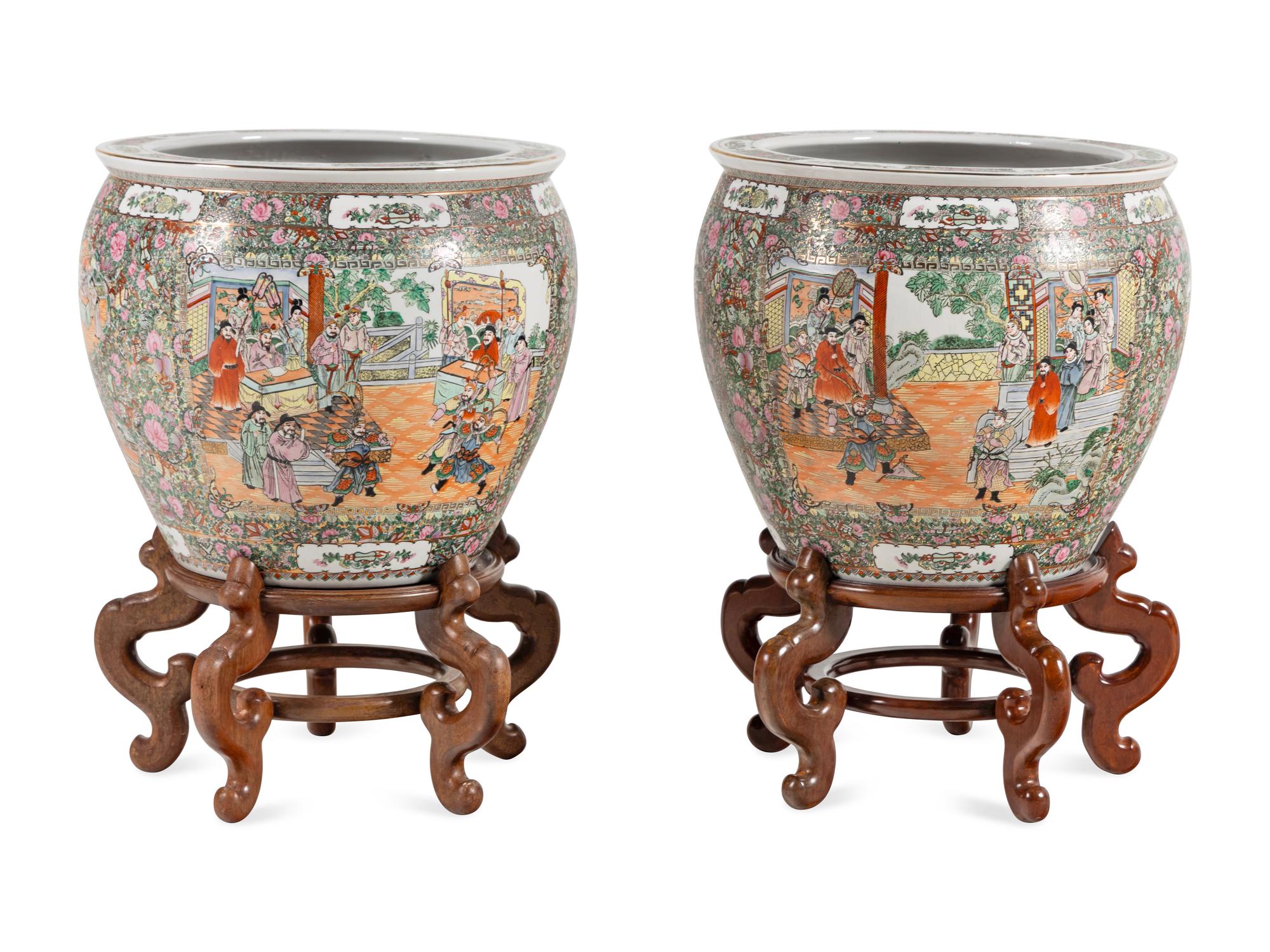 A Pair of Chinese Export Famille Rose Porcelain Fish Bowls